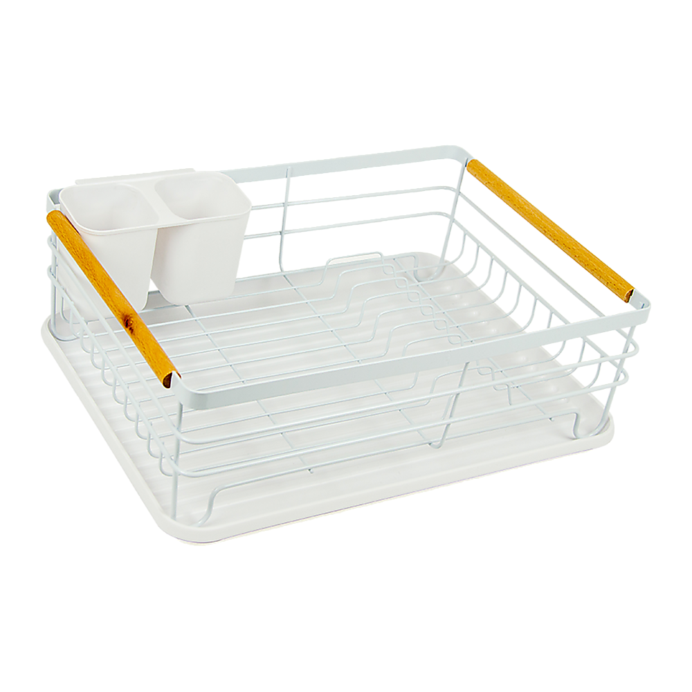 Metal Dish Drying Rack Drainboard Holder Tray Kitchen Plates Cutlery Wood Handle Does not apply