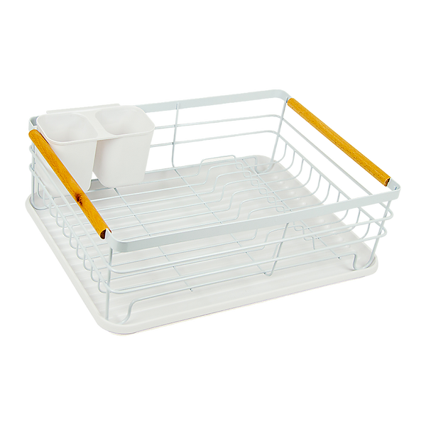 Metal Dish Drying Rack Drainboard Holder Tray Kitchen Plates Cutlery Wood Handle Does not apply