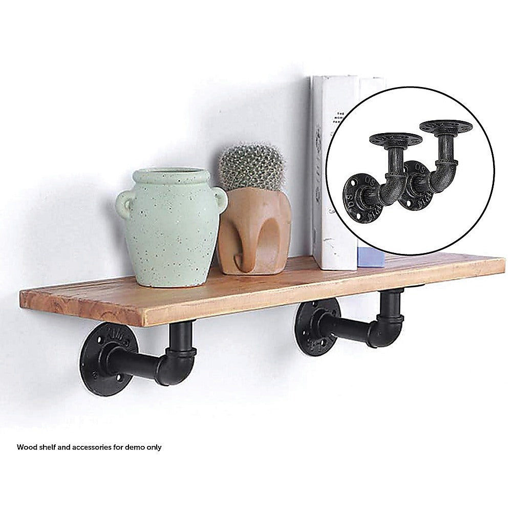 Industrial Black Iron Pipe Bracket Wall Mounted Floating Shelf - Set of 2 Does not apply