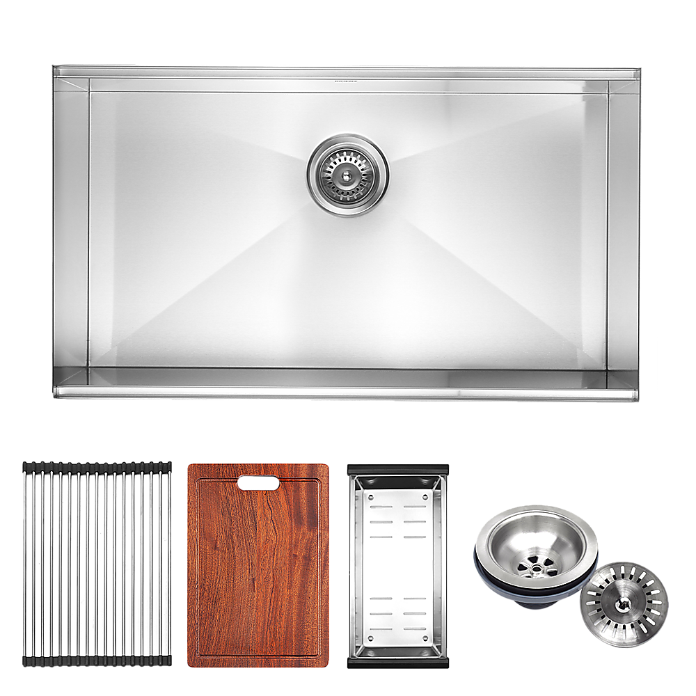 BRIENZ 32-inch Nano Workstation Ledge Undermount 16 Gauge Stainless Steel Kitchen Sink Single Bowl Does not apply