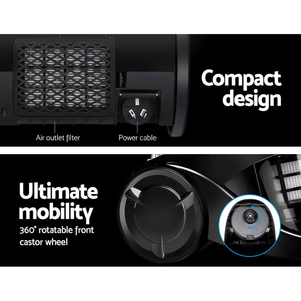 Devanti Vacuum Cleaner Bagless Cyclone Cyclonic Vac Home Office Car 2200W Black freeshipping - Awezingly