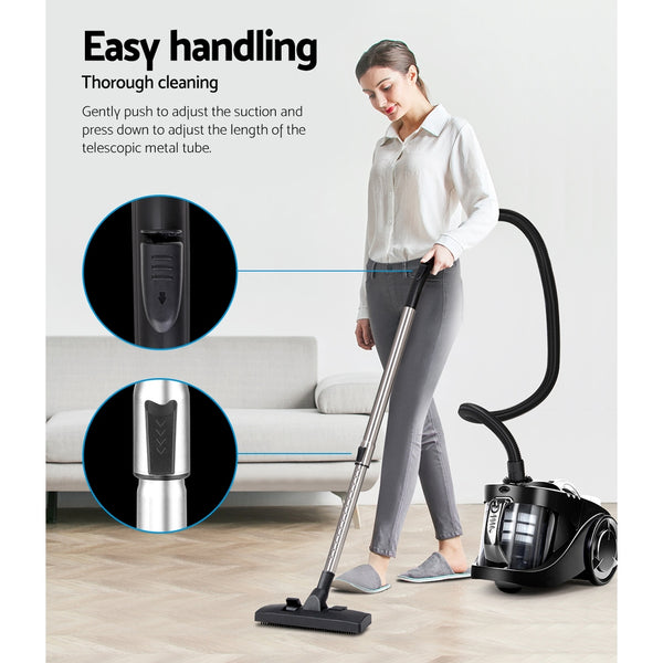 Devanti Vacuum Cleaner Bagless Cyclone Cyclonic Vac Home Office Car 2200W Black freeshipping - Awezingly
