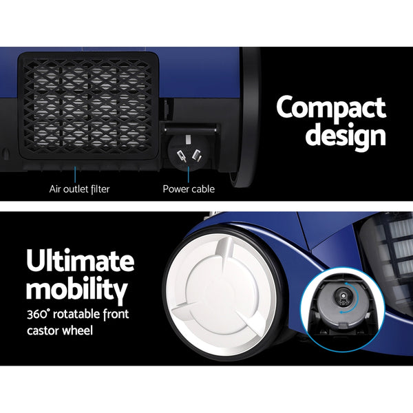 Devanti Vacuum Cleaner Bagless Cyclone Cyclonic Vac Home Office Car 2200W Blue freeshipping - Awezingly