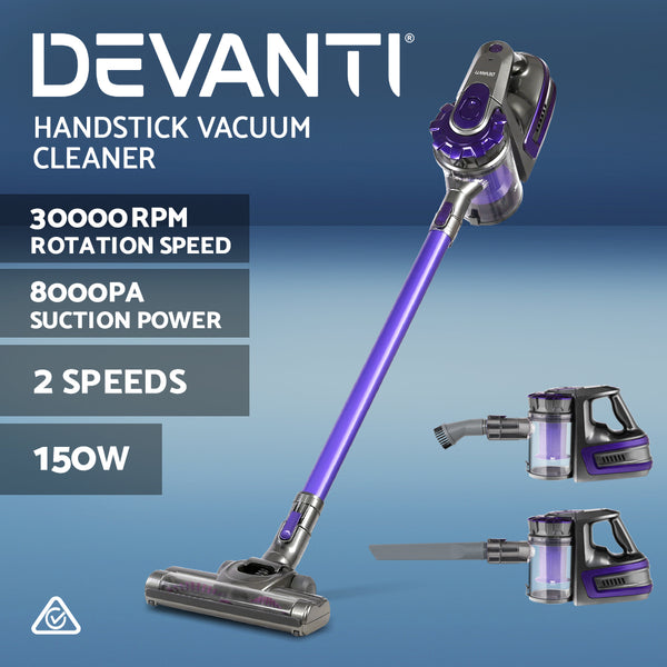 Devanti 150 Cordless Handheld Stick Vacuum Cleaner 2 Speed   Purple And Grey freeshipping - Awezingly