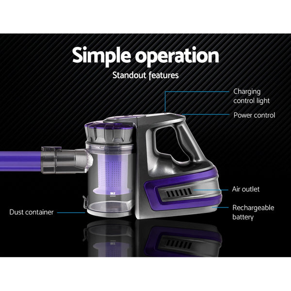 Devanti 150 Cordless Handheld Stick Vacuum Cleaner 2 Speed   Purple And Grey freeshipping - Awezingly