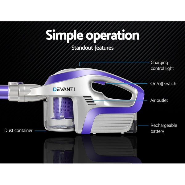 Devanti Cordless Stick Vacuum Cleaner - Purple & Grey freeshipping - Awezingly