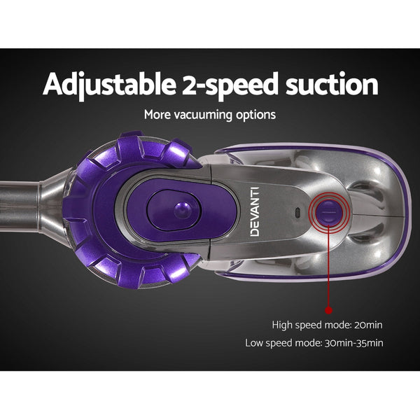 Devanti 150W Stick Handstick Handheld Cordless Vacuum Cleaner 2-Speed with Headlight Purple freeshipping - Awezingly