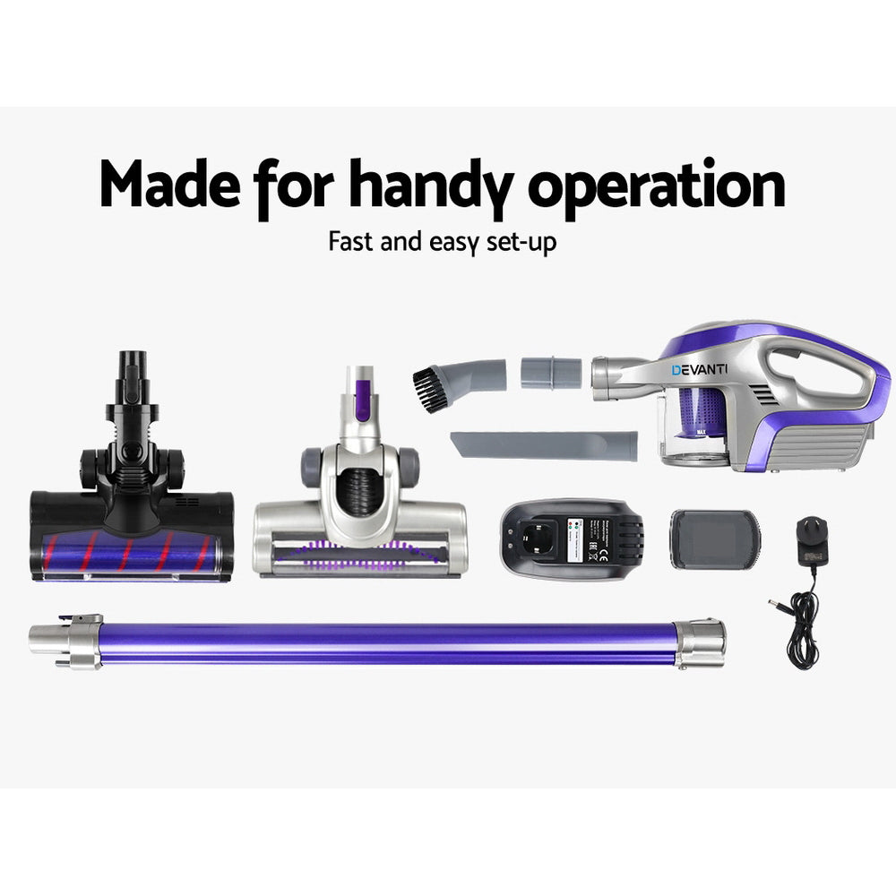 Devanti Cordless 150W Handstick Vacuum Cleaner - Purple and Grey freeshipping - Awezingly