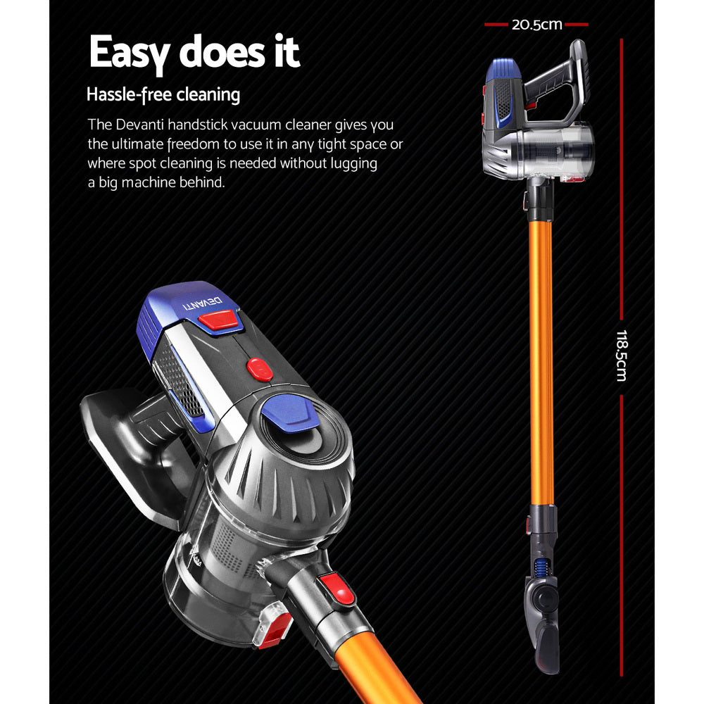 Devanti Handheld Vacuum Cleaner Cordless Stick Handstick Car Vac Bagless 2-Speed LED Headlight Gold freeshipping - Awezingly