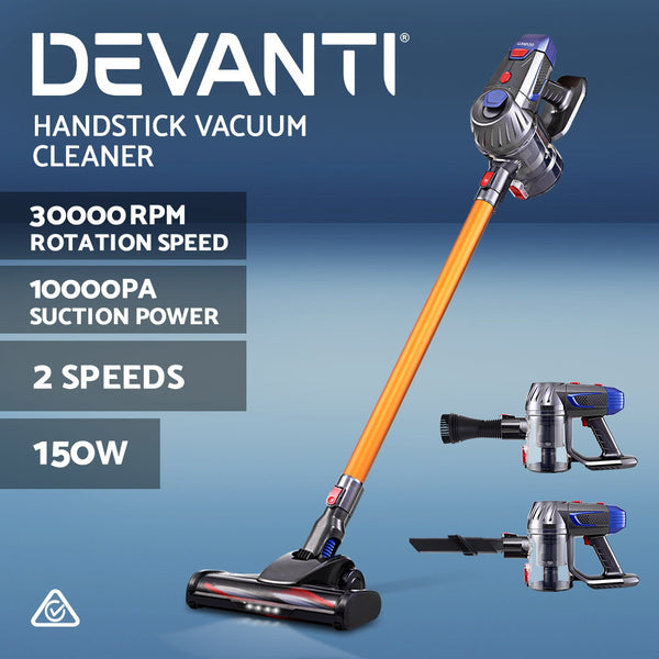Devanti Handheld Vacuum Cleaner Cordless Stick Handstick Car Vac Bagless 2-Speed LED Headlight Gold freeshipping - Awezingly