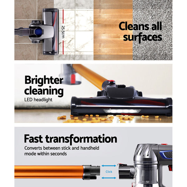 Devanti Handheld Vacuum Cleaner Cordless Stick Handstick Car Vac Bagless 2-Speed LED Headlight Gold freeshipping - Awezingly