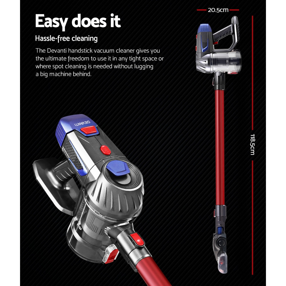 Devanti Handheld Vacuum Cleaner Cordless Stick Handstick Vac Bagless 2-Speed Headlight Red freeshipping - Awezingly