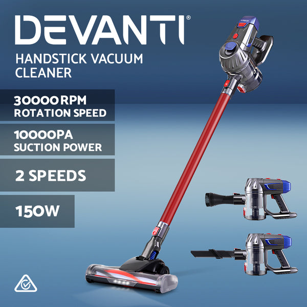 Devanti Handheld Vacuum Cleaner Cordless Stick Handstick Vac Bagless 2-Speed Headlight Red freeshipping - Awezingly