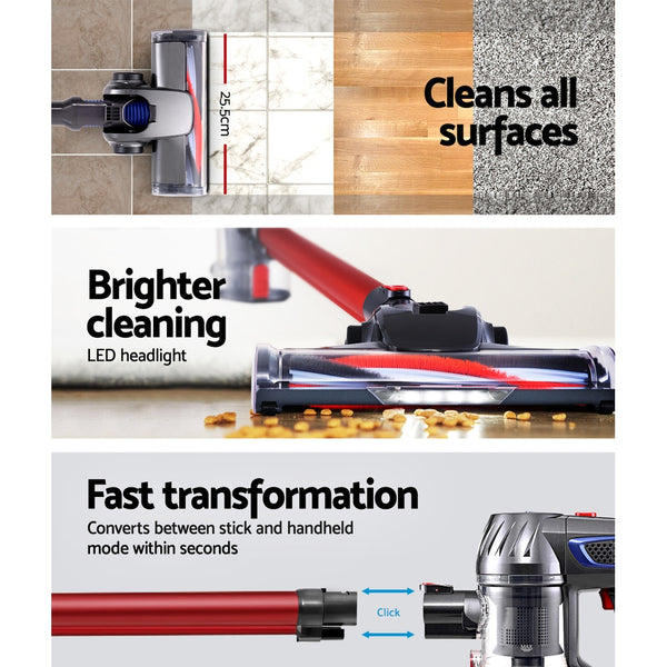 Devanti Handheld Vacuum Cleaner Cordless Stick Handstick Vac Bagless 2-Speed Headlight Red freeshipping - Awezingly