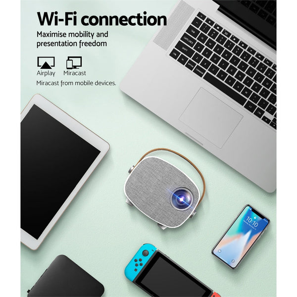 Mini Video Projector Wifi USB HDMI Portable 50ANSI Lumens HD 1080P Home Theater Devanti
