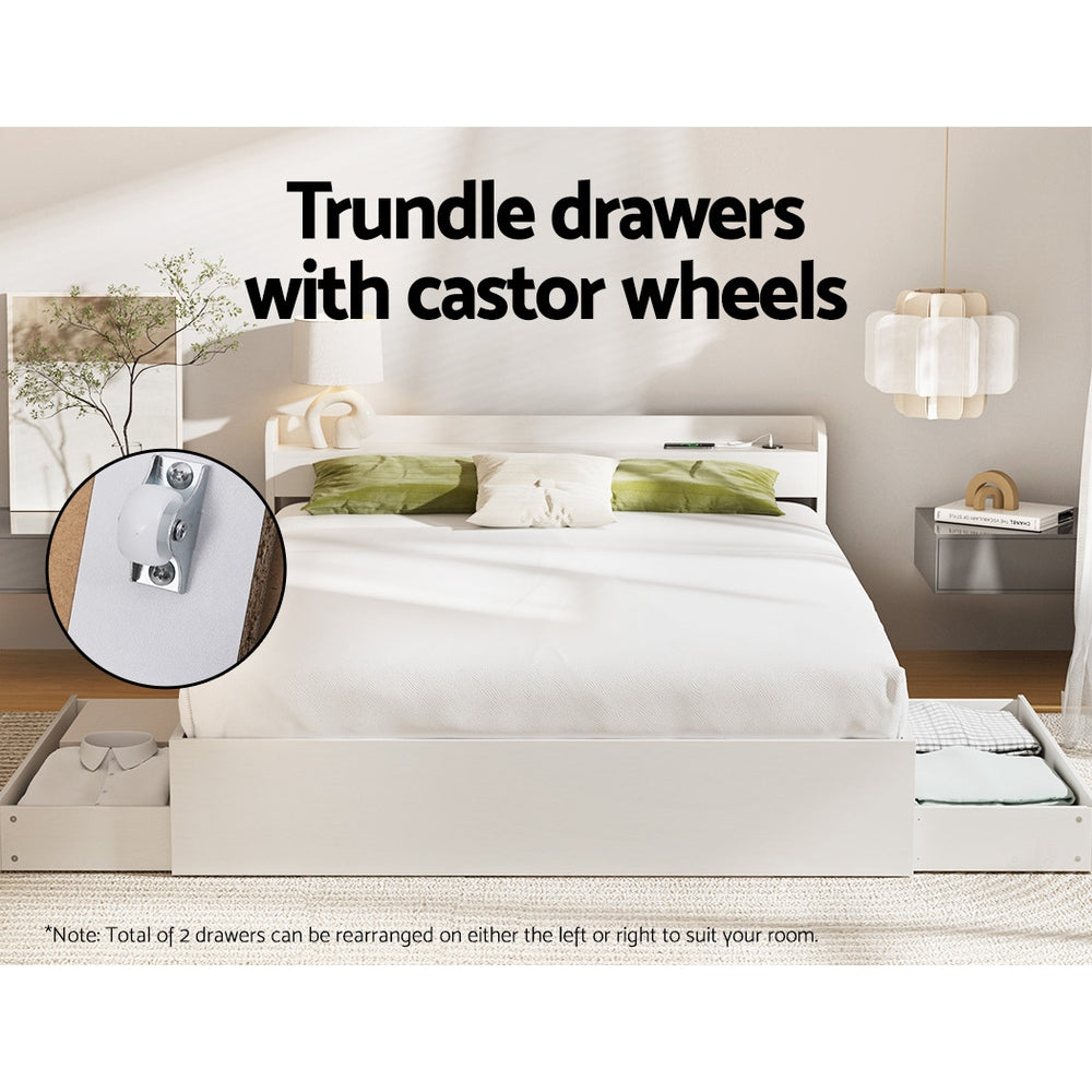 Artiss Bed Frame Double Size Mattress Base wtih Charging Ports 2 Storage Drawers Artiss