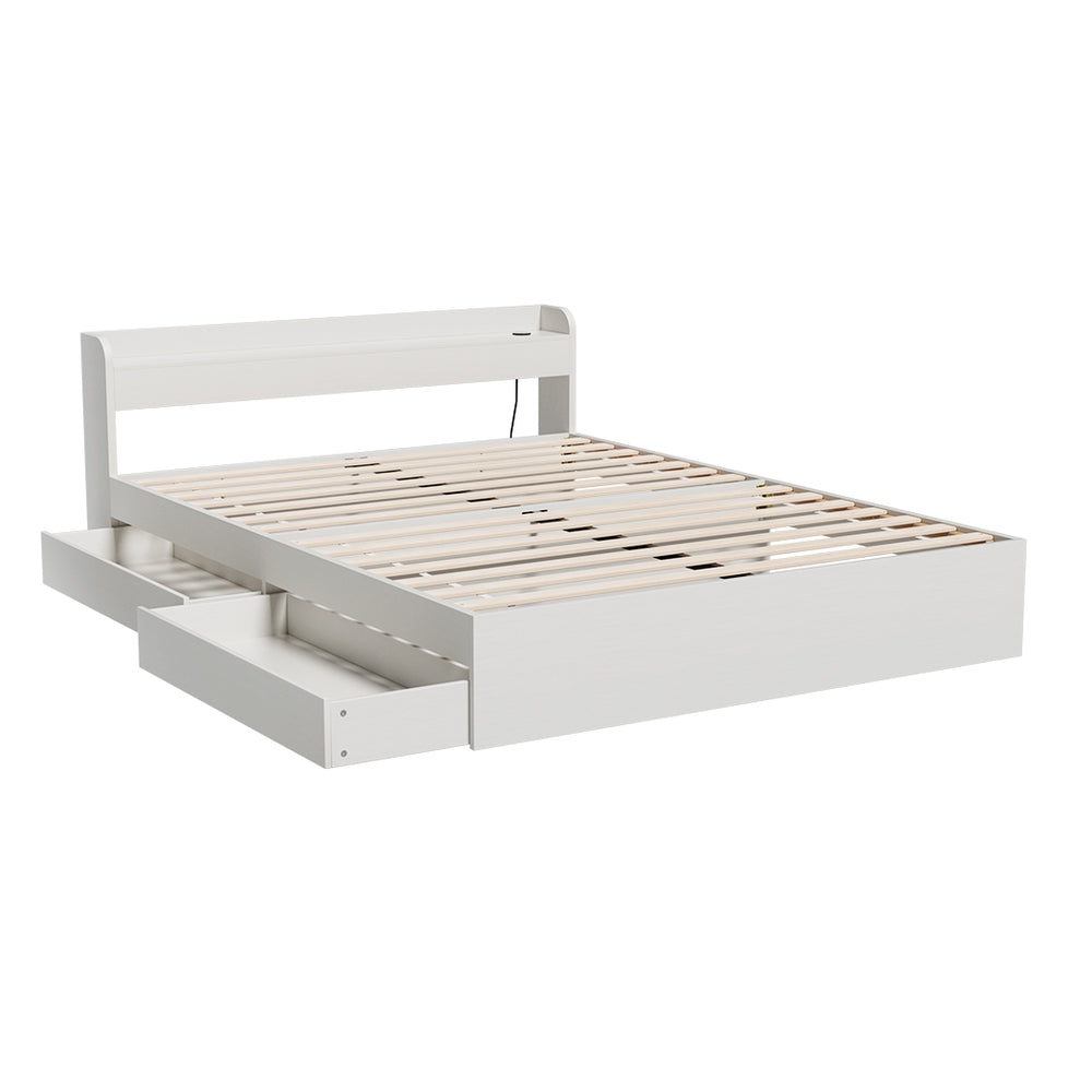 Artiss Bed Frame Queen Size Mattress Base wtih Charging Ports 2 Storage Drawers Artiss