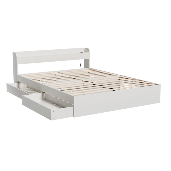 Artiss Bed Frame Queen Size Mattress Base wtih Charging Ports 2 Storage Drawers Artiss