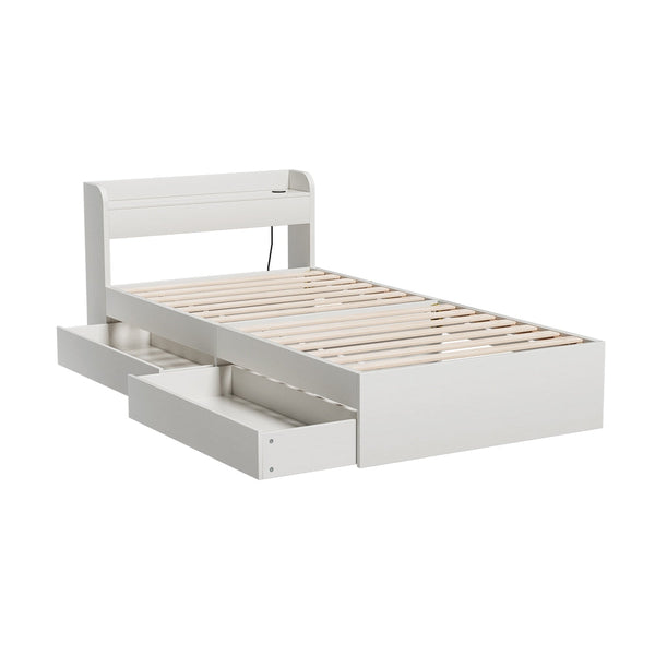 Artiss Bed Frame Single Size Mattress Base wtih Charging Ports 2 Storage Drawers Artiss