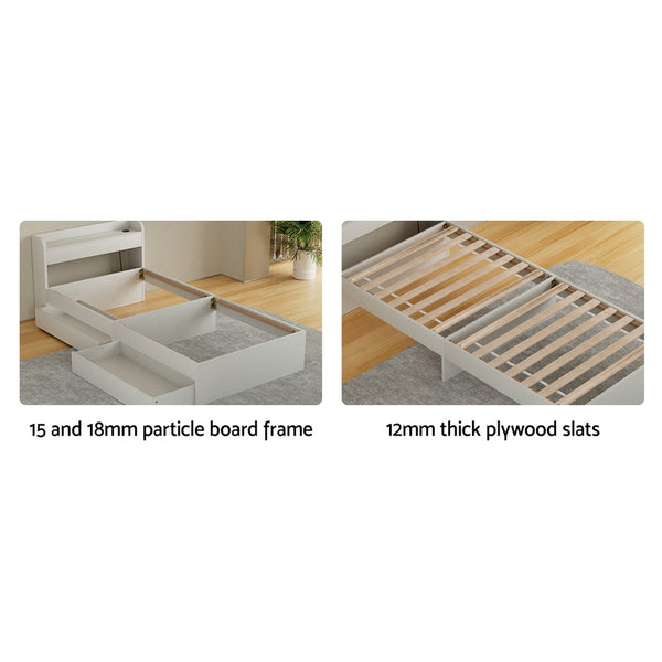 Artiss Bed Frame Single Size Mattress Base wtih Charging Ports 2 Storage Drawers Artiss