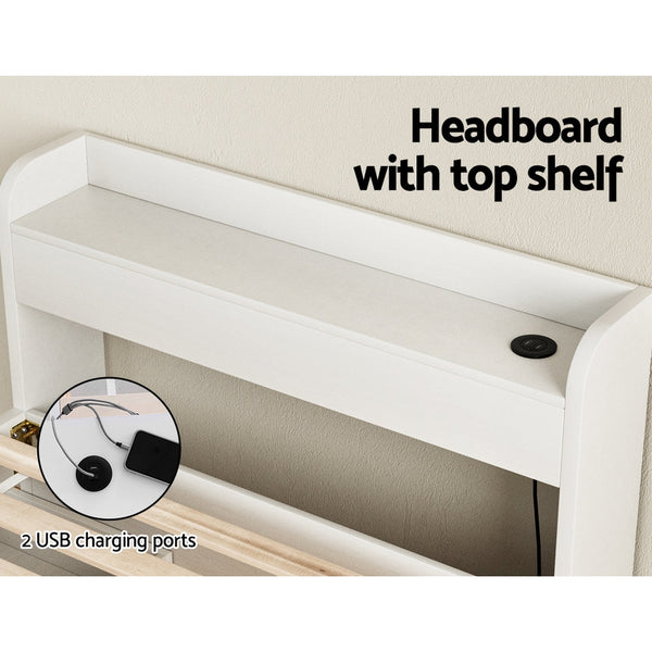 Artiss Bed Frame Single Size Mattress Base wtih Charging Ports 2 Storage Drawers Artiss