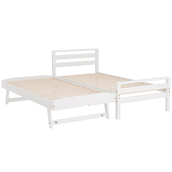 Artiss Bed Frame Single Size 2-in-1 Trundle Wooden White AVIS Artiss