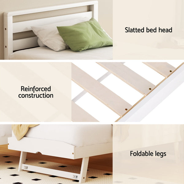 Artiss Bed Frame Single Size 2-in-1 Trundle Wooden White AVIS Artiss