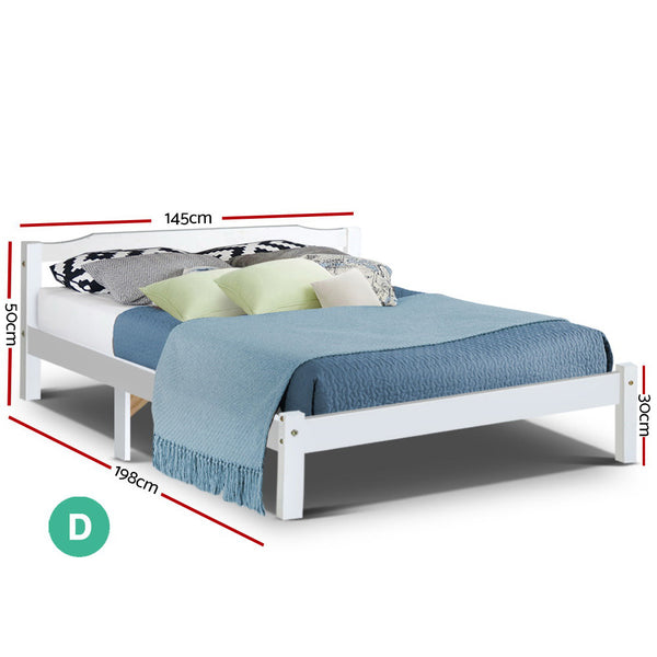Artiss Double Full Size Wooden Bed Frame Mattress Base Timber Platform White freeshipping - Awezingly