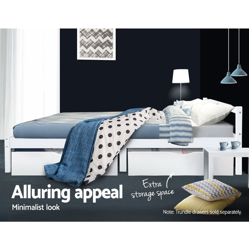 Artiss King Single Size Wooden Bed Frame Mattress Base Timber Platform White freeshipping - Awezingly