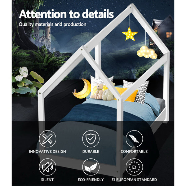 Artiss Wooden Bed Frame Single Size Mattress Base Pine Timber Platform White freeshipping - Awezingly