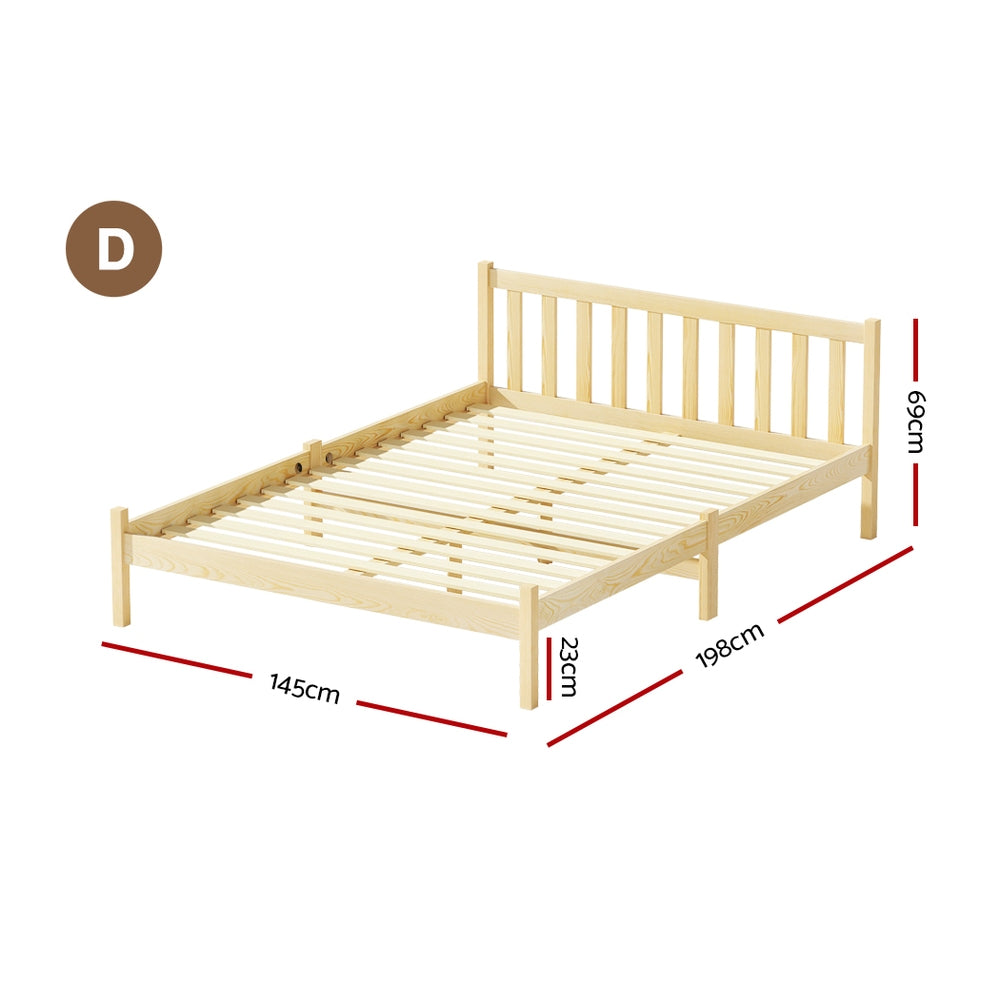 Artiss Bed Frame Wooden Double Size Bed Base Pine Timber Mattress Foundation Oak Artiss