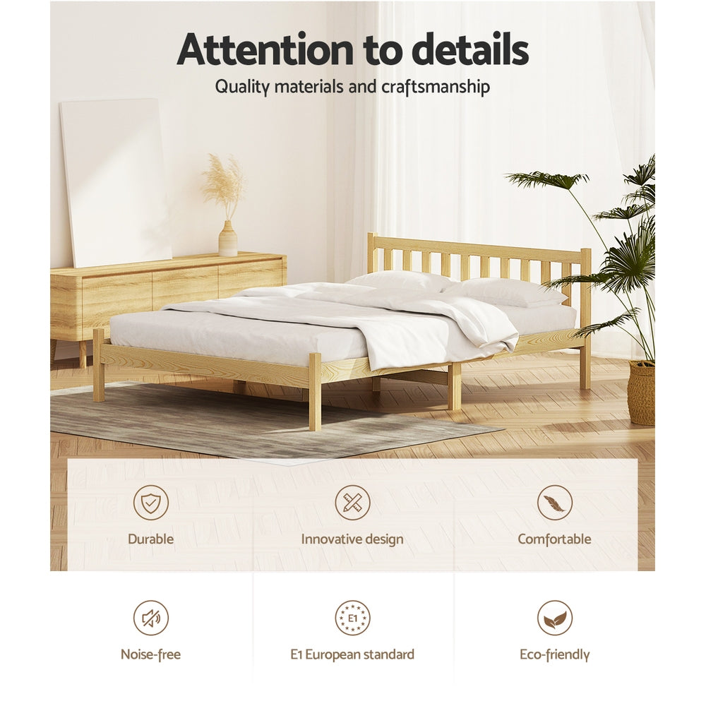 Artiss Bed Frame Wooden Double Size Bed Base Pine Timber Mattress Foundation Oak Artiss