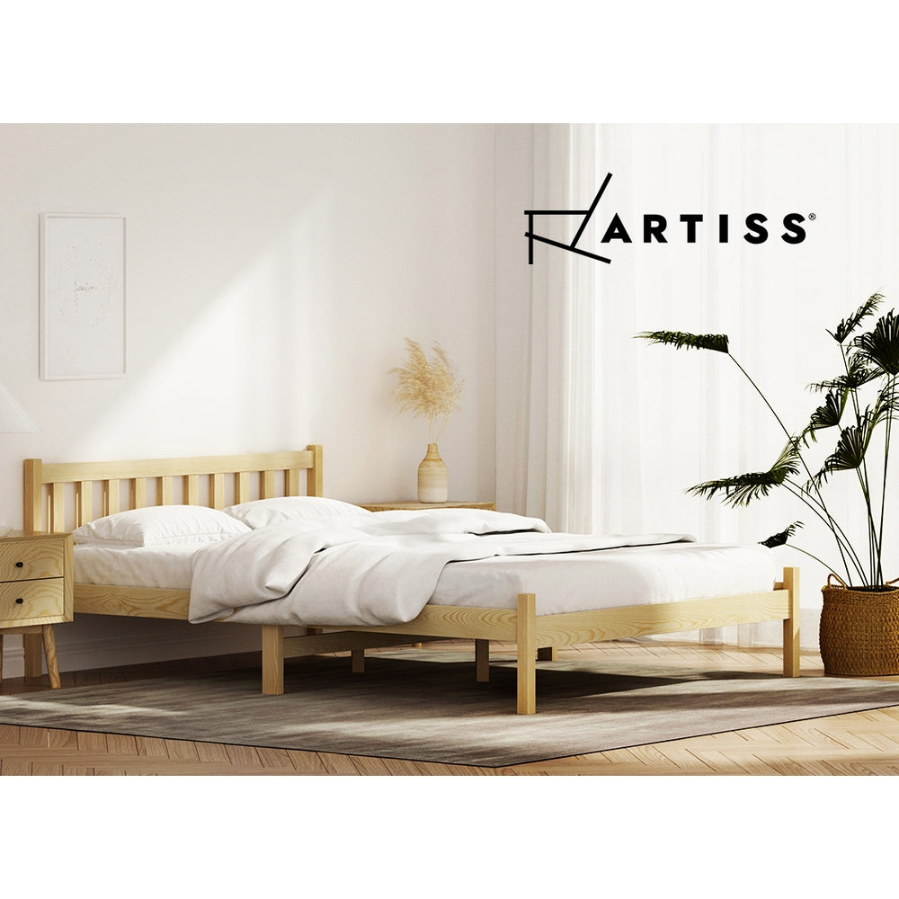 Artiss Bed Frame Wooden Double Size Bed Base Pine Timber Mattress Foundation Oak Artiss