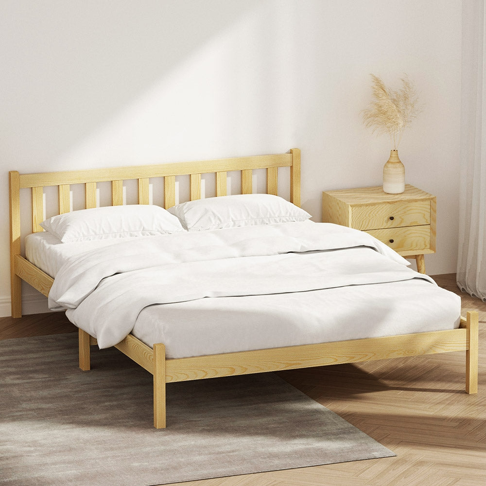 Artiss Bed Frame Wooden Double Size Bed Base Pine Timber Mattress Foundation Oak Artiss