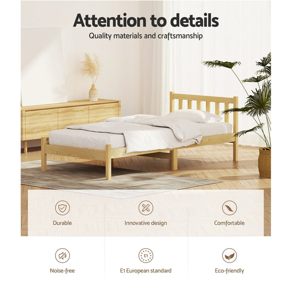 Artiss Bed Frame Wooden Single Size SOFIE Pine Timber Mattress Base OAK Artiss