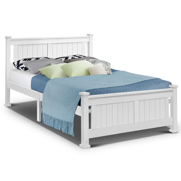 Double Size Wooden Bed Frame - White freeshipping - Awezingly