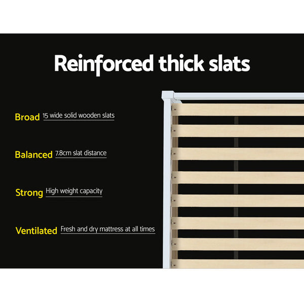 Artiss Wooden Trundle Bed Frame Timber Slat King Single Size White Artiss