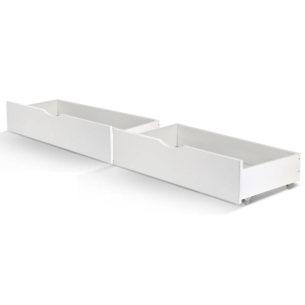 Artiss Set of 2 Bed Frame Storage Drawers Timber Trundle for Wooden Bed Frame Base White Artiss