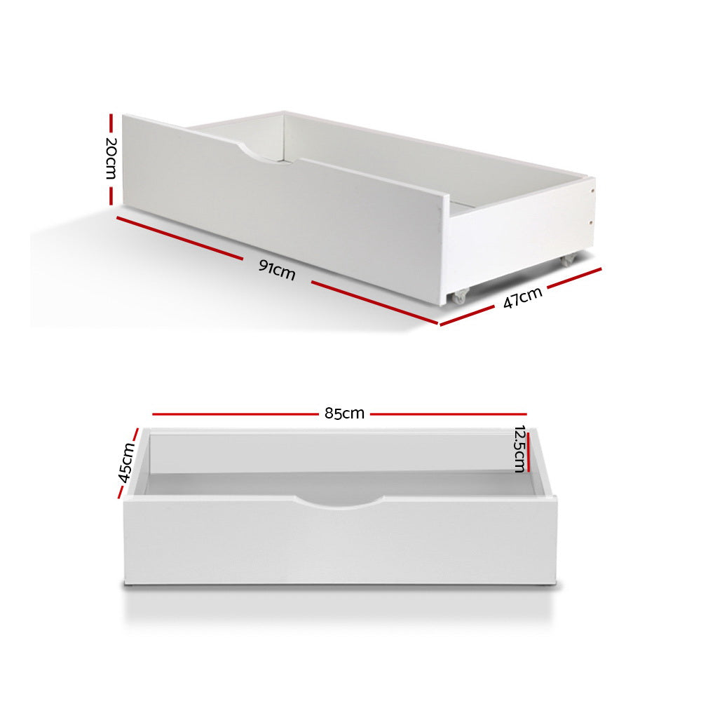Artiss Set of 2 Bed Frame Storage Drawers Timber Trundle for Wooden Bed Frame Base White Artiss
