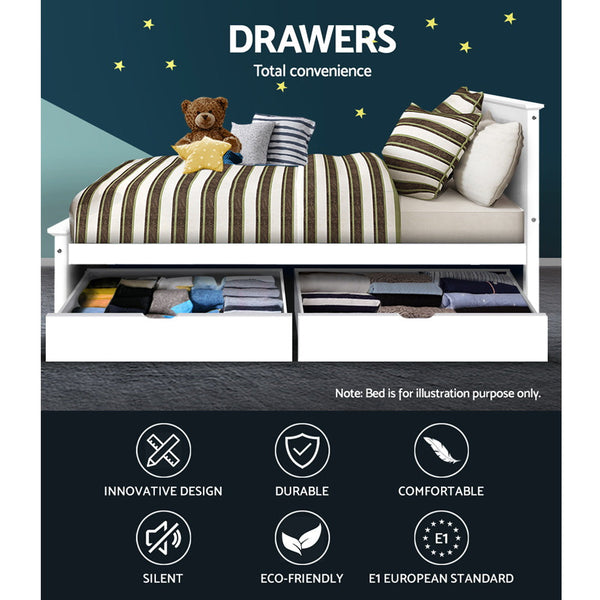 Artiss Set of 2 Bed Frame Storage Drawers Timber Trundle for Wooden Bed Frame Base White Artiss