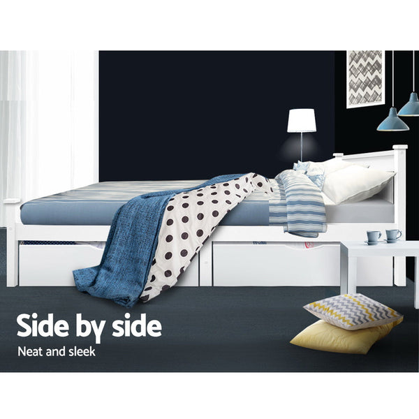 Artiss Set of 2 Bed Frame Storage Drawers Timber Trundle for Wooden Bed Frame Base White Artiss