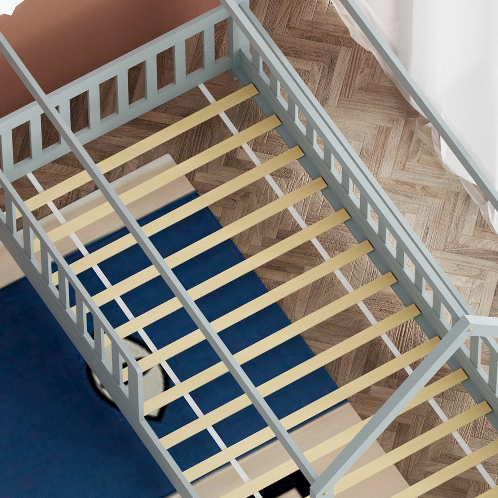 Artiss Wooden Bed Frame House Shape Pine Timber Base Single Size Platform Grey Artiss