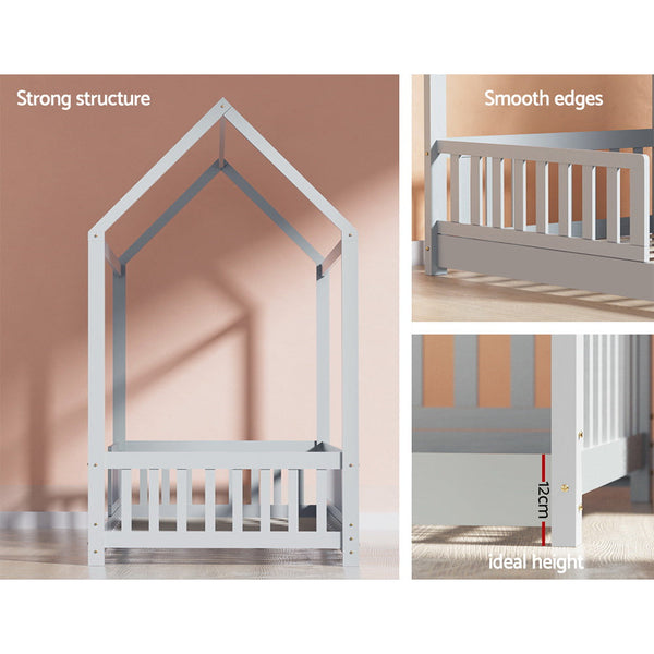 Artiss Wooden Bed Frame House Shape Pine Timber Base Single Size Platform Grey Artiss