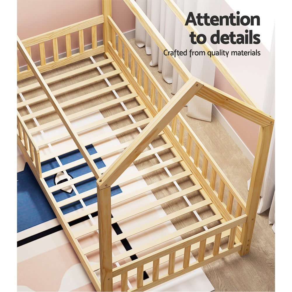 Artiss Wooden Bed Frame Single Size House Frame Pine Timber Base Platform Oak Artiss