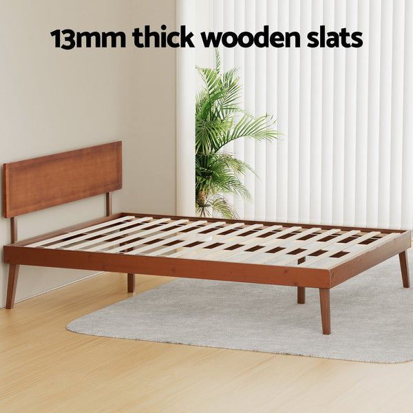 Artiss Bed Frame Queen Size Wooden Bed Base Walnut SPLAY Artiss