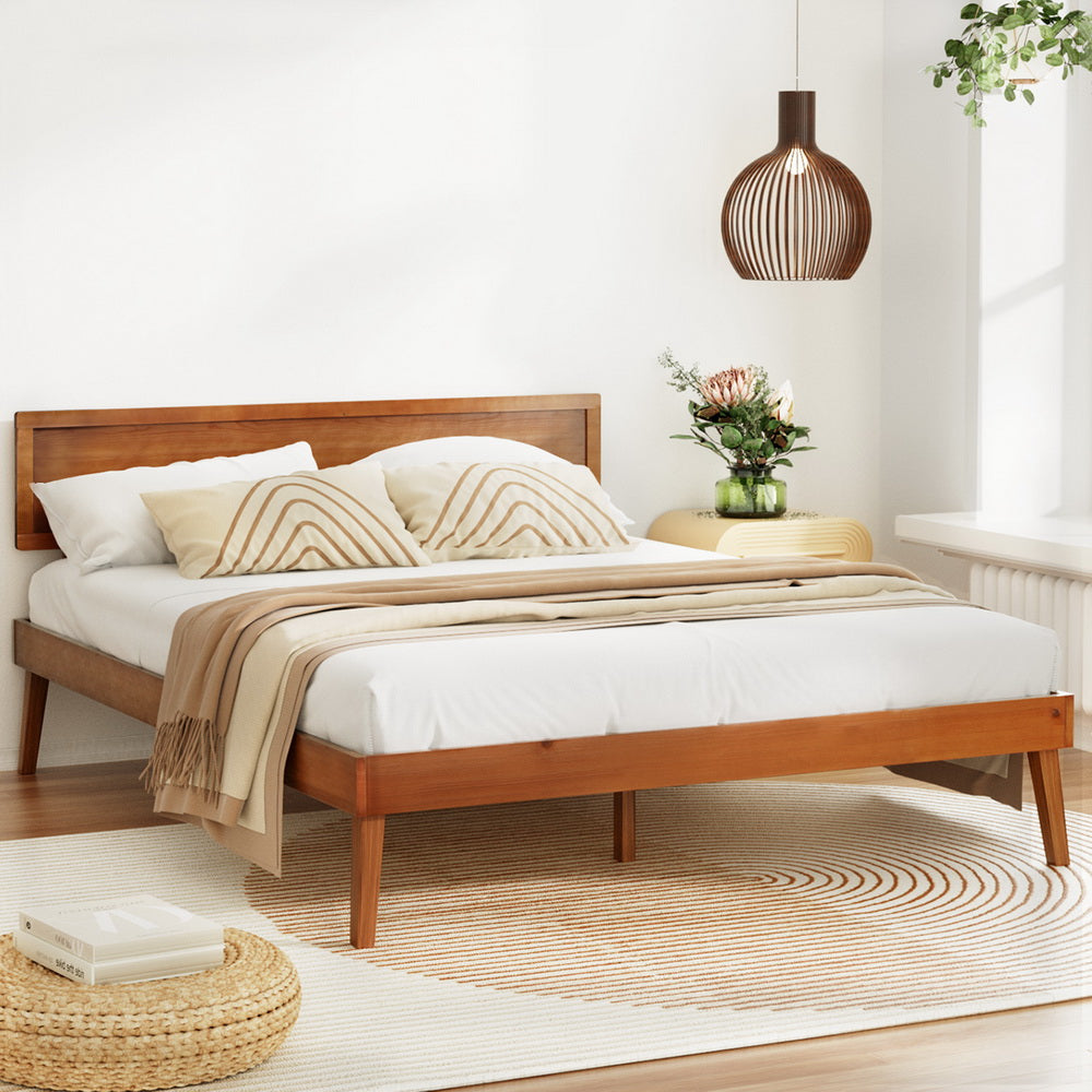 Artiss Bed Frame Queen Size Wooden Bed Base Walnut SPLAY Artiss