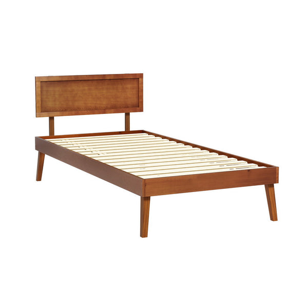 Artiss Bed Frame Single Size Wooden Bed Base Walnut SPLAY Artiss