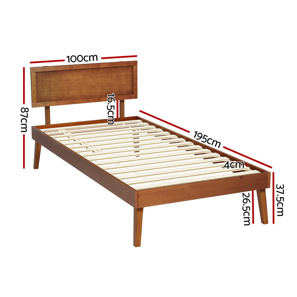 Artiss Bed Frame Single Size Wooden Bed Base Walnut SPLAY Artiss