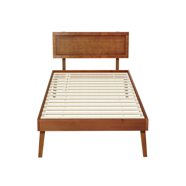 Artiss Bed Frame Single Size Wooden Bed Base Walnut SPLAY Artiss