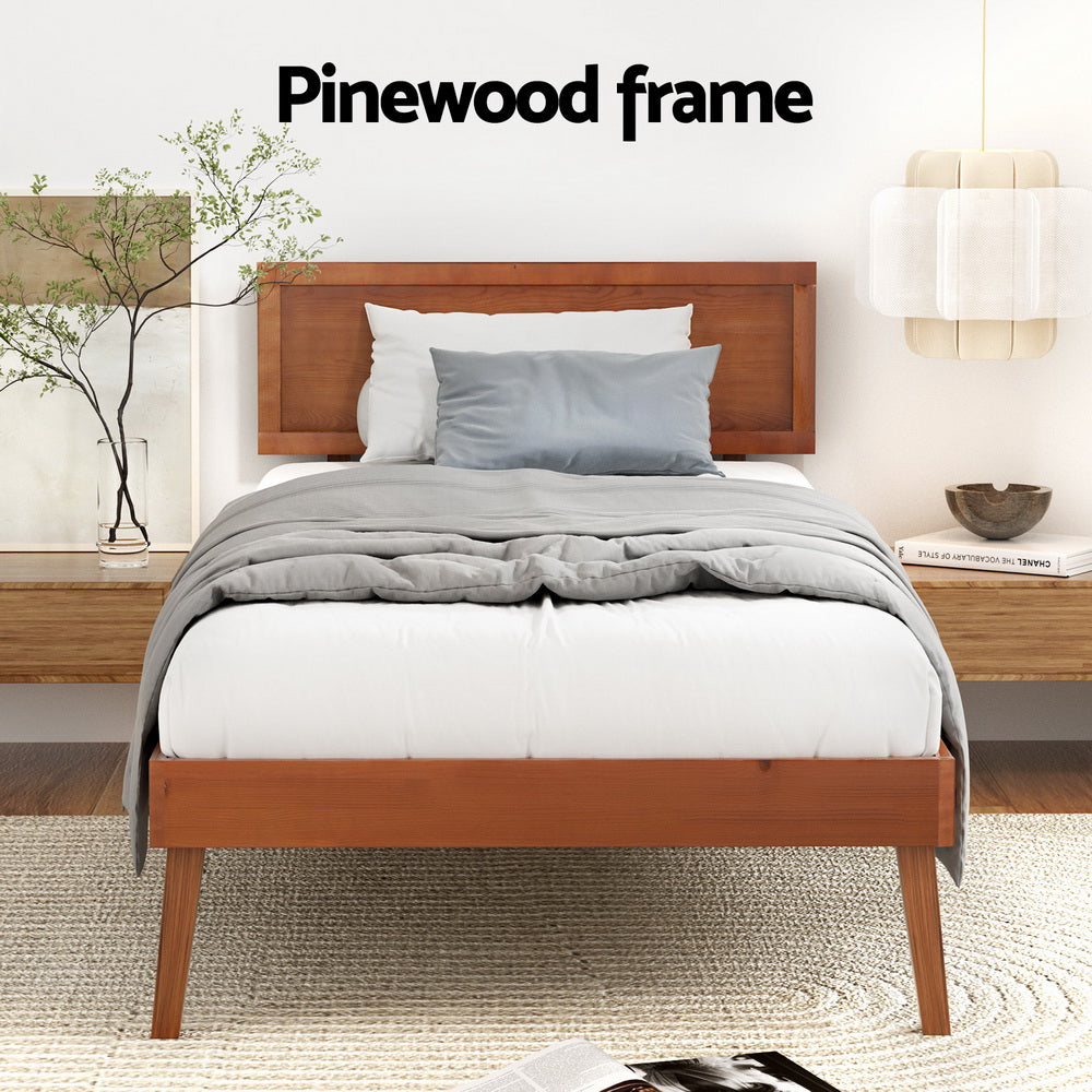 Artiss Bed Frame Single Size Wooden Bed Base Walnut SPLAY Artiss
